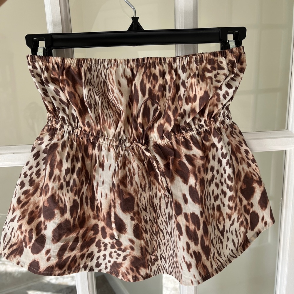Brown Leopard Strapless Top